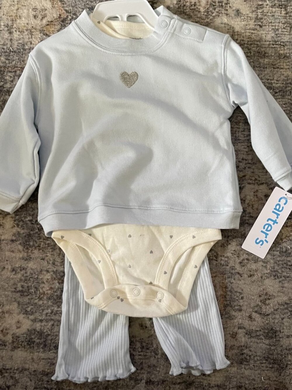 NWT Carter's 3-6 Months Baby 3pc Blue Heart Sweatshirt Pants Bodysuit Outfit